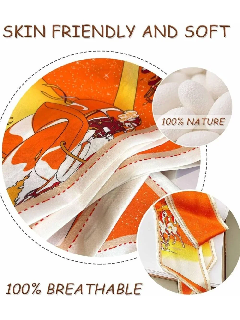 Women's Orange Hourse Silky Satin Headscarf Wrap Lightweight Scarves Scarf